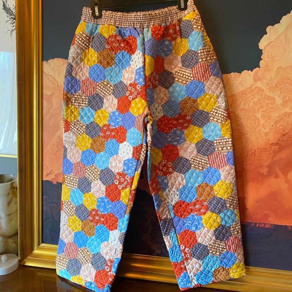 Quilted Patchwork Straight-Leg Pants - Multicolor - image 1